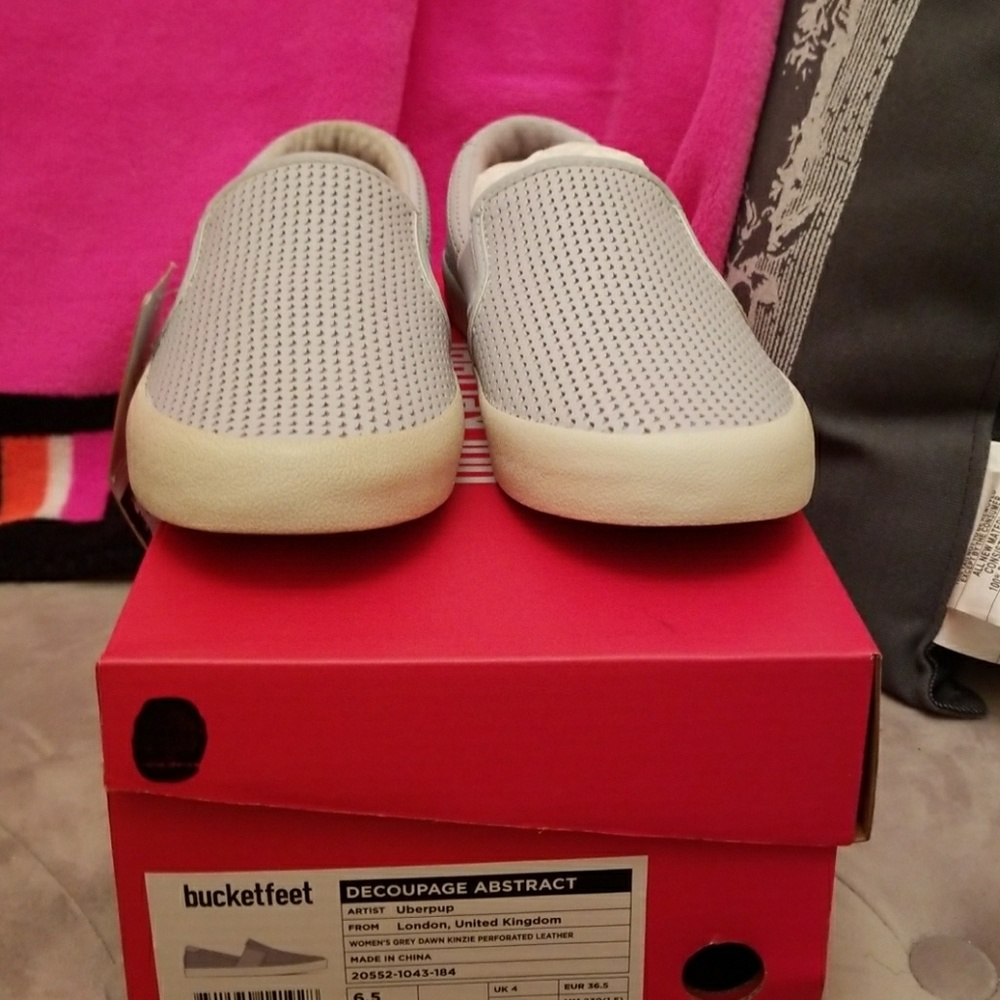 Bucket Feet Light Gray Slip-On Perforated Flats